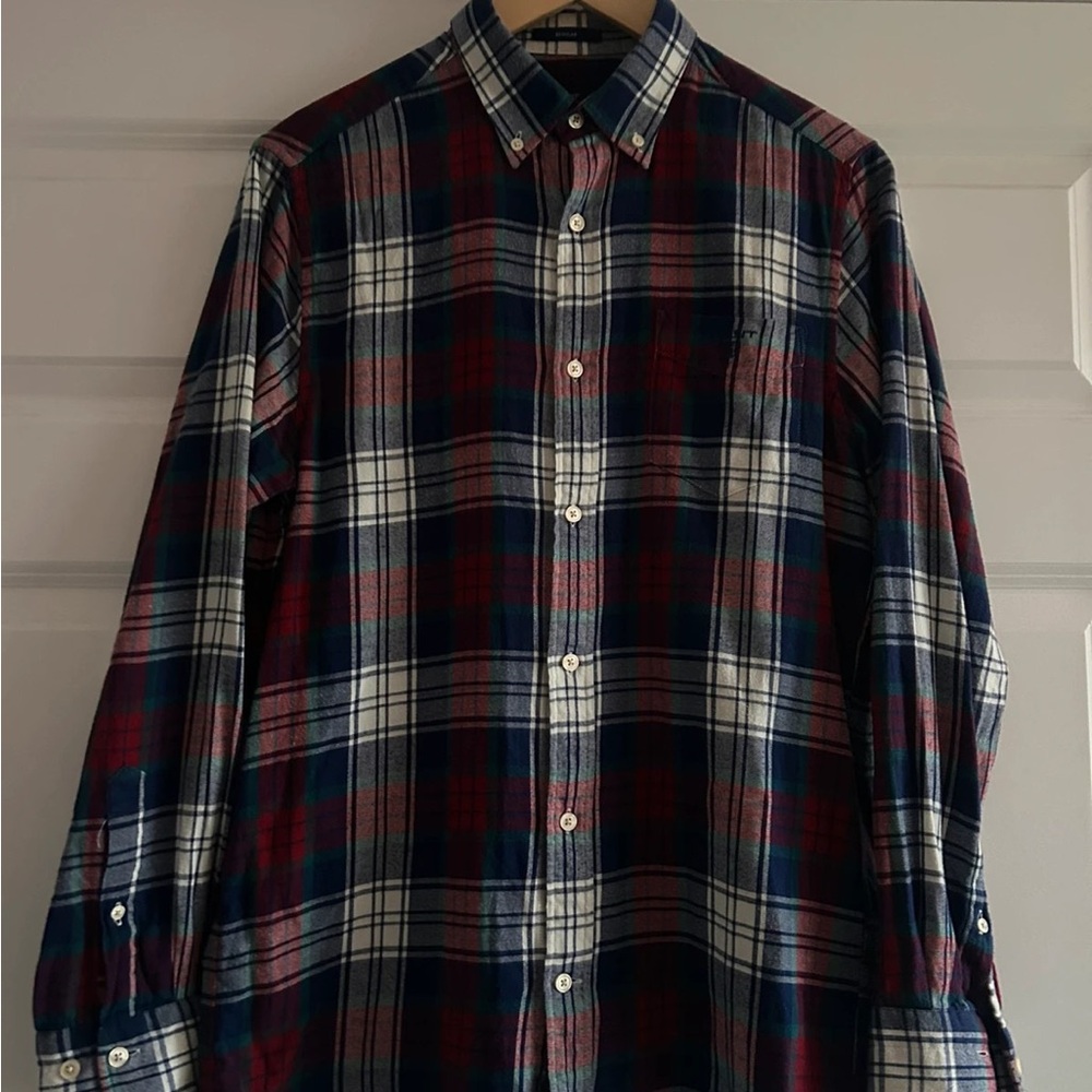 Men's Plaid Shirt - Red, Blue, and White